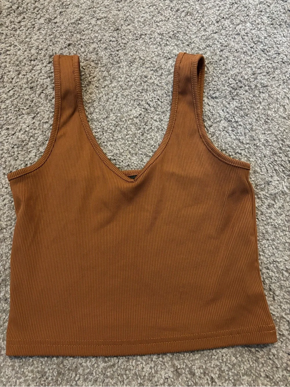 SHEIN Ribbed V-Neck Cropped Tank Top - Rust - Picture 1 of 3